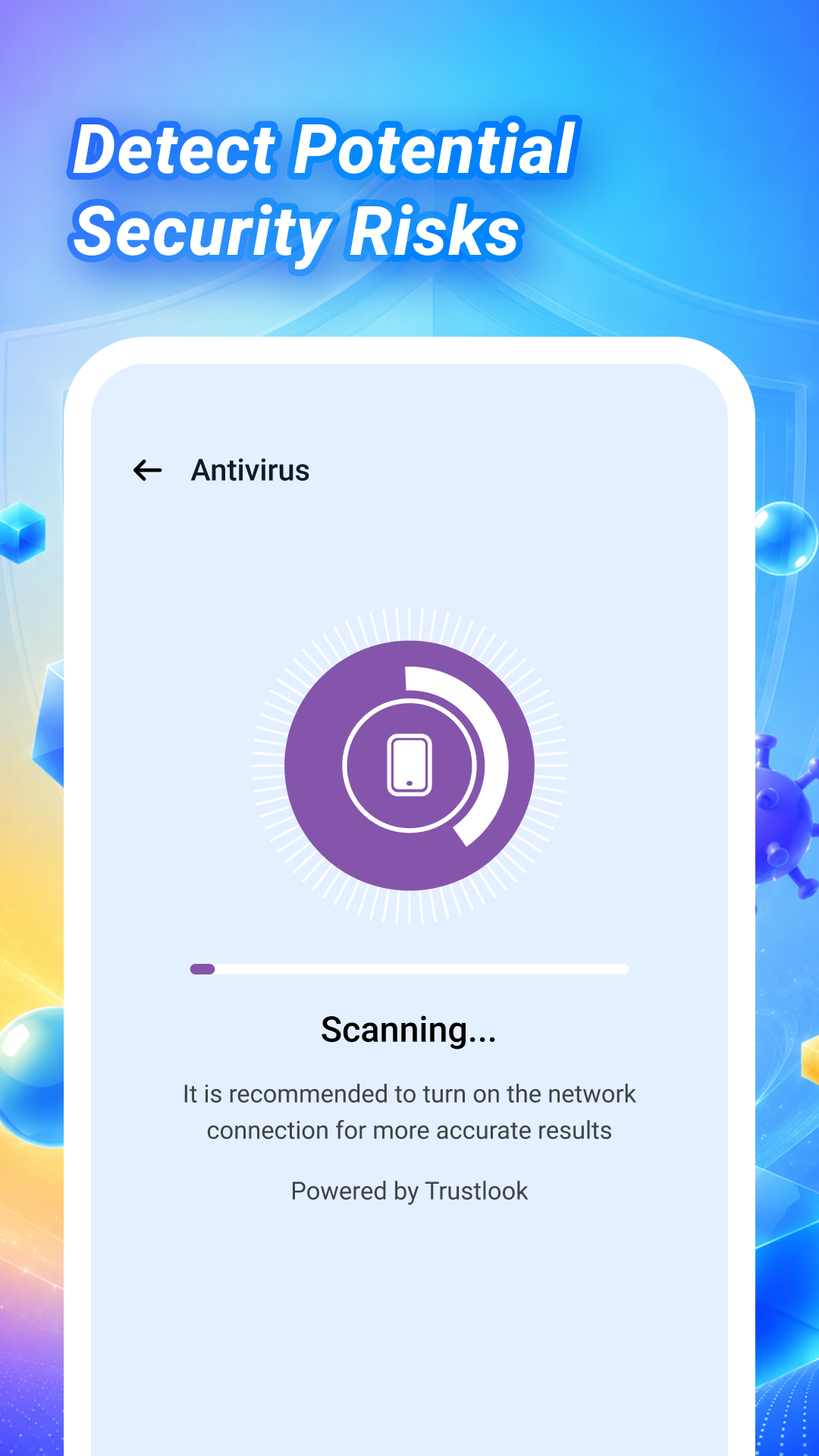 Virus scan in progress in Antivirus Cleaner Plus